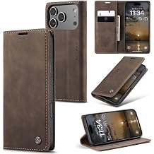 CaseMe Wallet Case for iPhone 17 Pro Max, Handmade Retro Durable Leather Magnetic Closure Flip Anti-Fall Shockproof Case with Kickstand and Card Slots for iPhone 17 Pro Max Brown1