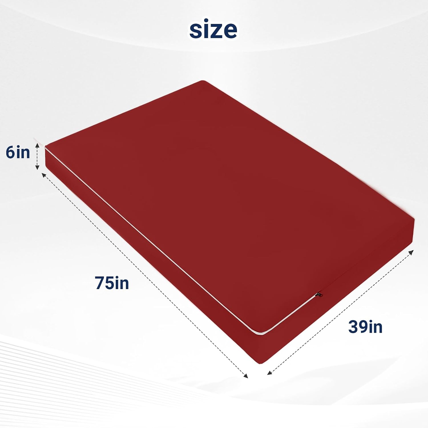 Outdoor Porch Swing Bed Mattress Cover, Twin Size Daybed Fitted Cover, Waterproof Polyester Fiber, Modern Style with Zipper, 75 x 39 x 6 Inches (red)