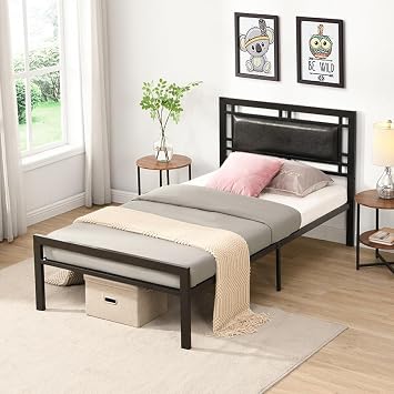 Twin Size Metal Bed Sturdy System Metal Bed Frame,Modern Style and Comfort to Any Bedroom,Black