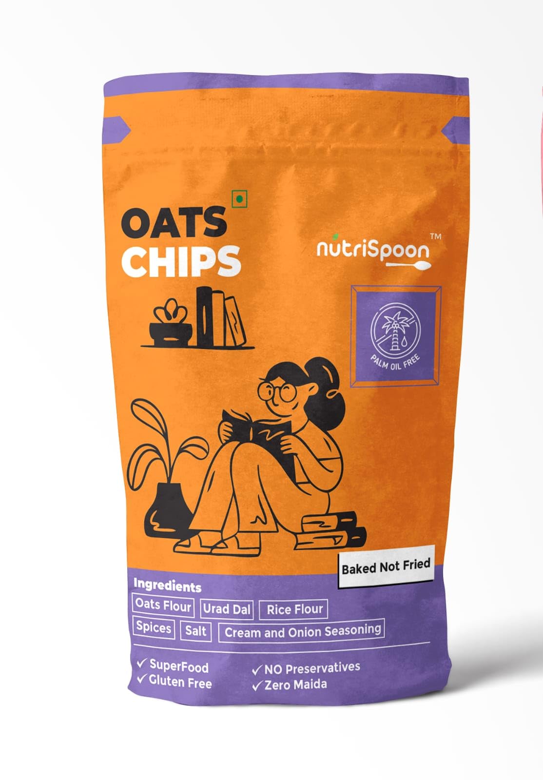 Nutrispoon Oats Chips Baked Supergrain Superfood Cream & Onion - Palm Oil Free | Flavored Chips | High Protein, Healthy, Gluten-Free | Crunchy Snacks-40 Gram-image-10