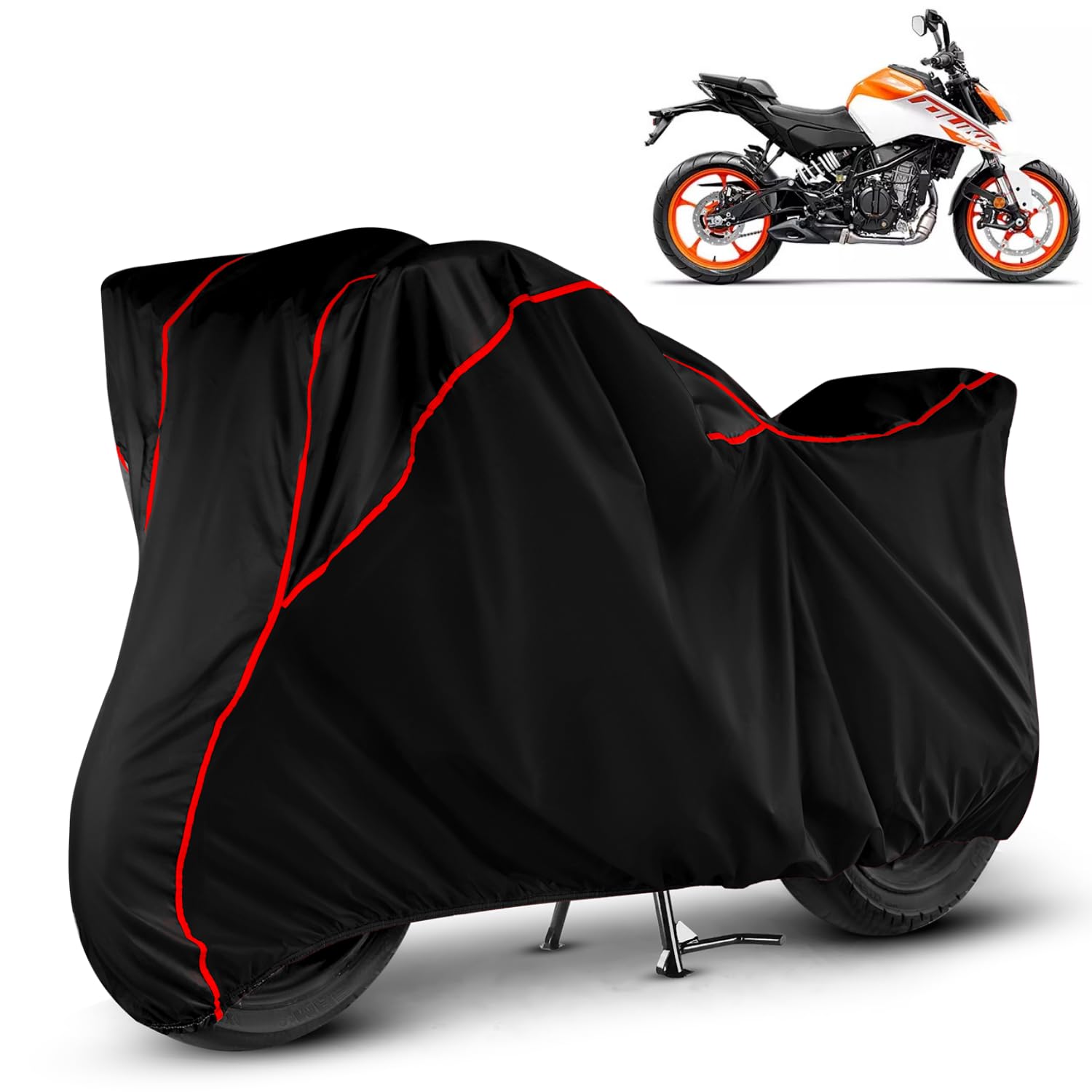 VOICO Water Resistant Bike Cover Dustproof UV Protection Bike Body Cover for KTM 250 Duke All-Weather Protection with Red Piping - Black-image-16
