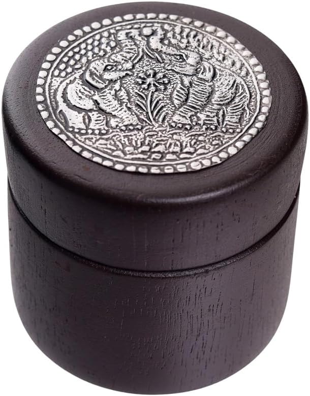 Round Handmade Wooden Box Vintage Mango Wood Wooden Box with Elephants Carving (Black Wooden Box)
