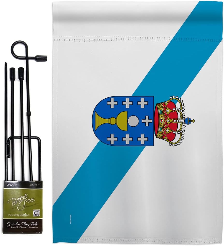 Galicia Garden Flag Set Wood Dowel Regional Spain Communities Southwestern Europe Territory Old History Country Particular Area Small Gift Yard House Banner Double-Sided Made In USA 13 X 18.5