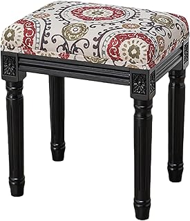 Upholstered Patterned Fabric Vanity Bench Seat with Padded Seat,Ottoman ...