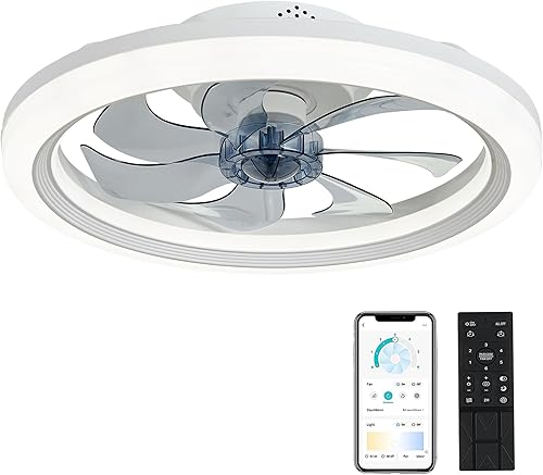 Miniatura 1 de Ventiladores de techo de 20 pulgadas con luces, ventilador de techo de perfil bajo con luz, 6 velocidades de viento regulables, ventilador de techo