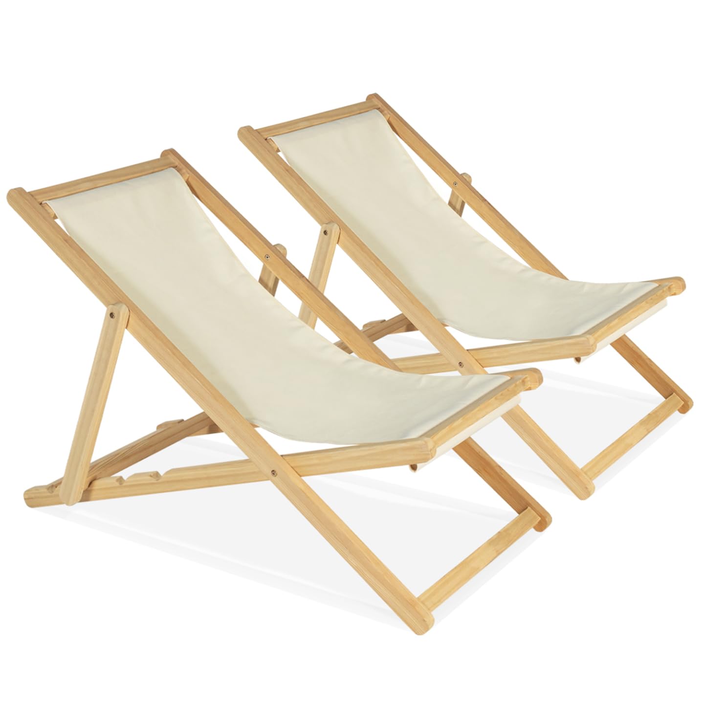 IDMarket - Lot de 2 chaises Longues Pliantes chilienne Bois Toile écrue