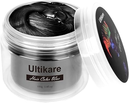 Hair Colour Wax, Ultikare Temporary Wash out Color Hair Dye for kids, Instant Hair Cream Mud Gel Professional Unisex Hairstyle Color Pomade,Hair Clays Men Women Cosplay & Halloween 3.4 Fl Oz Black