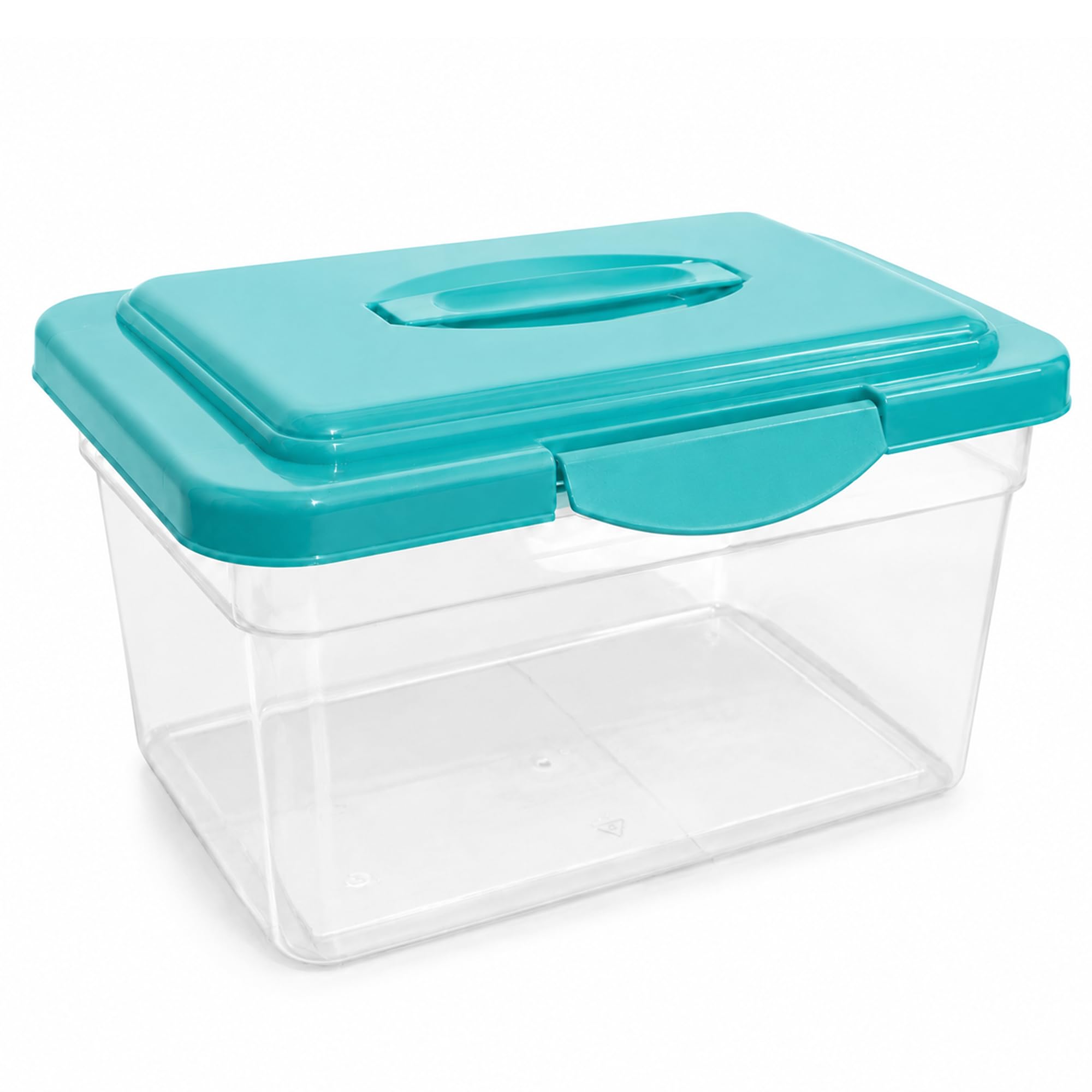 Plastific 9L - Turquoise Lid With Handle Plastic Storage Box Lightweight Robust Stackable Storage Boxes With Lid, Clear Latch Boxes, Plastic Organiser, Space Saving Solution For Home Office (9L - Turquoise Lid With Handle)
