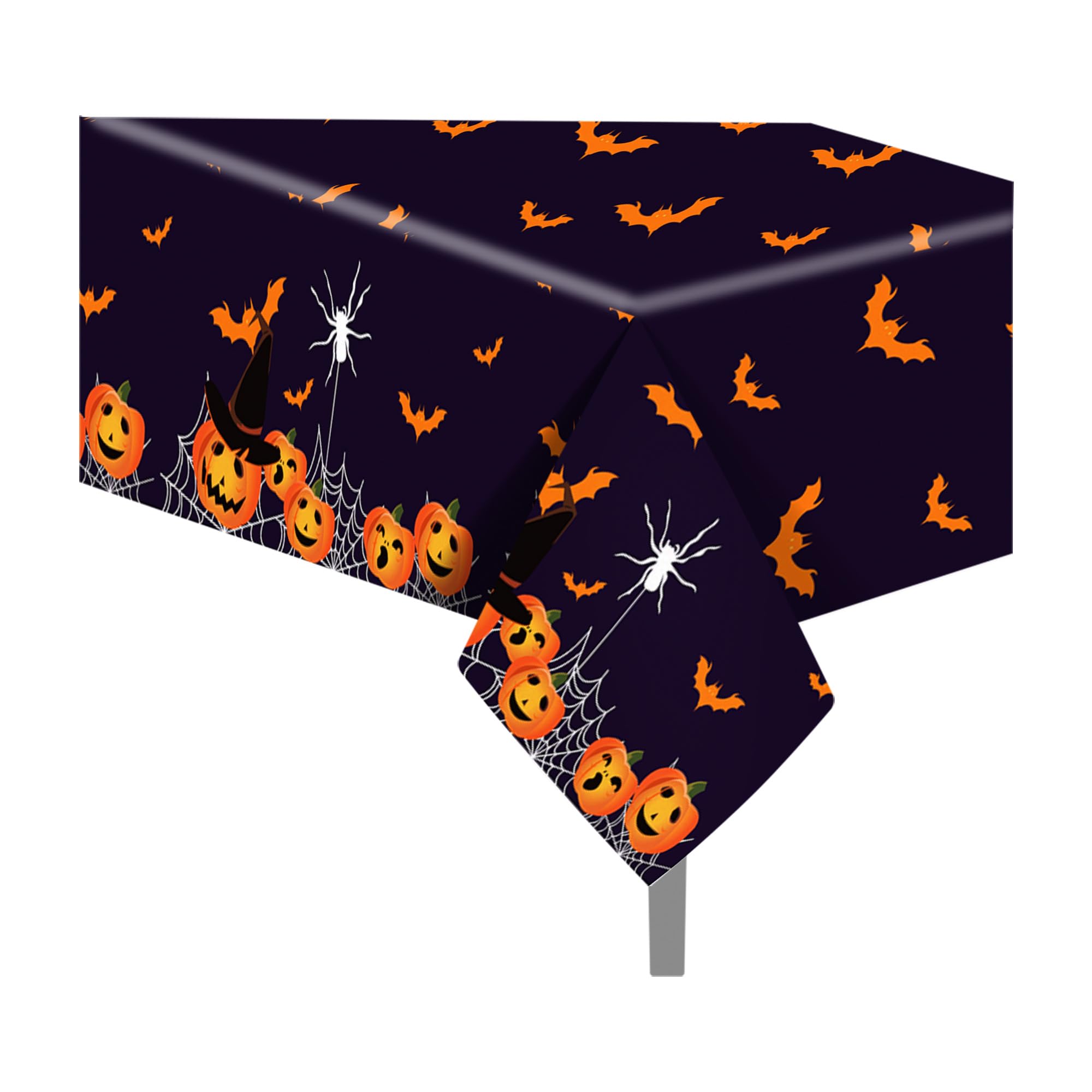 CC HOME 2Pc Pumpkin Bat Spider Party Plastic Tablecloth 54 x 87 Inch Long Table Cover, Halloween Party Tablecover for Kids Baby Shower Birthday Dinner Picnic Kitchen Event