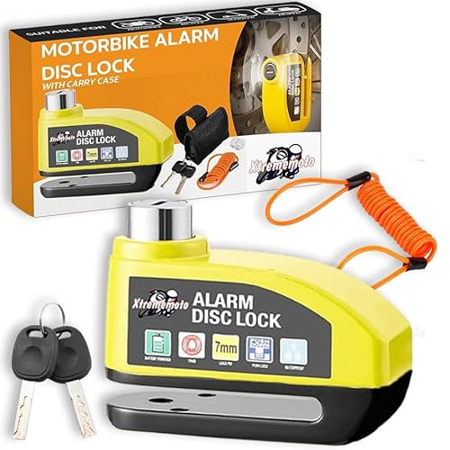 Xtremeauto Alarm Disc Lock Motorbike Security - Anti Theft Brake Disc Bike Alarm Motorbike Alarm Locks, 110db Disk Alarm With Reminder Cable And Carry Pouch For Moped Bicycle Motorcycle Scooter