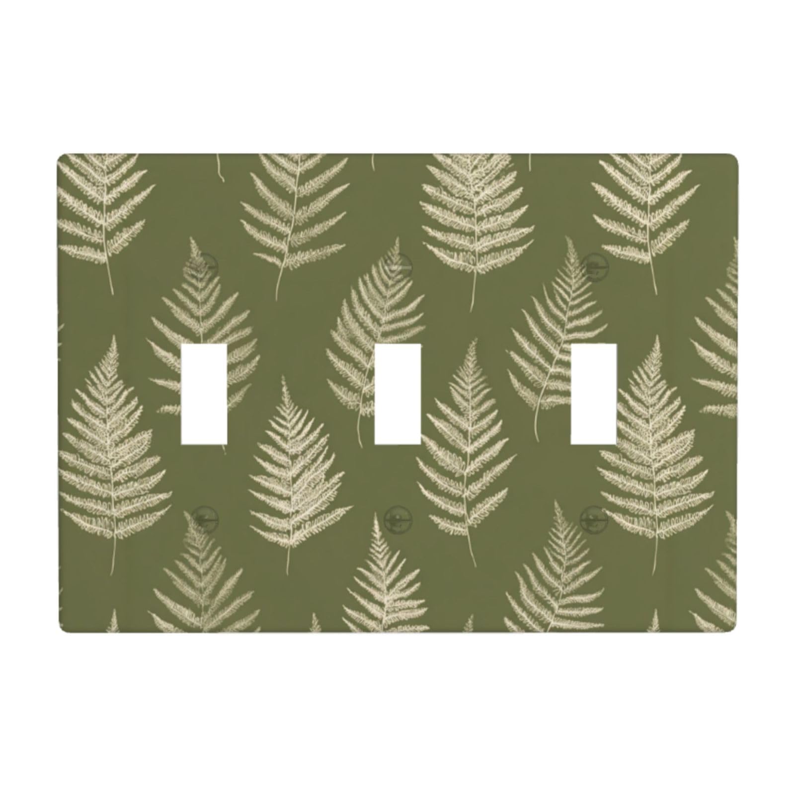 Woshuwo White Cream Fern Sketches On Olive Green Light Switch Covers 3 Gang Triple Toggle Wall Plate Switchplate Electrical Faceplate For Bathroom Kitchen Bedroom Decor