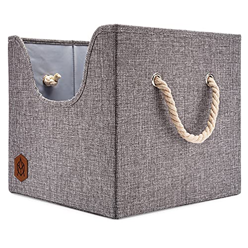 Dog Toy Box, Storage Bin for Puppy Toys, Foldable Cube Storage Bin with Cutout Window and Sturdy Cardboard Base | Toy Basket with Stylish Earth Tone Design, 12x12x11.25 inch