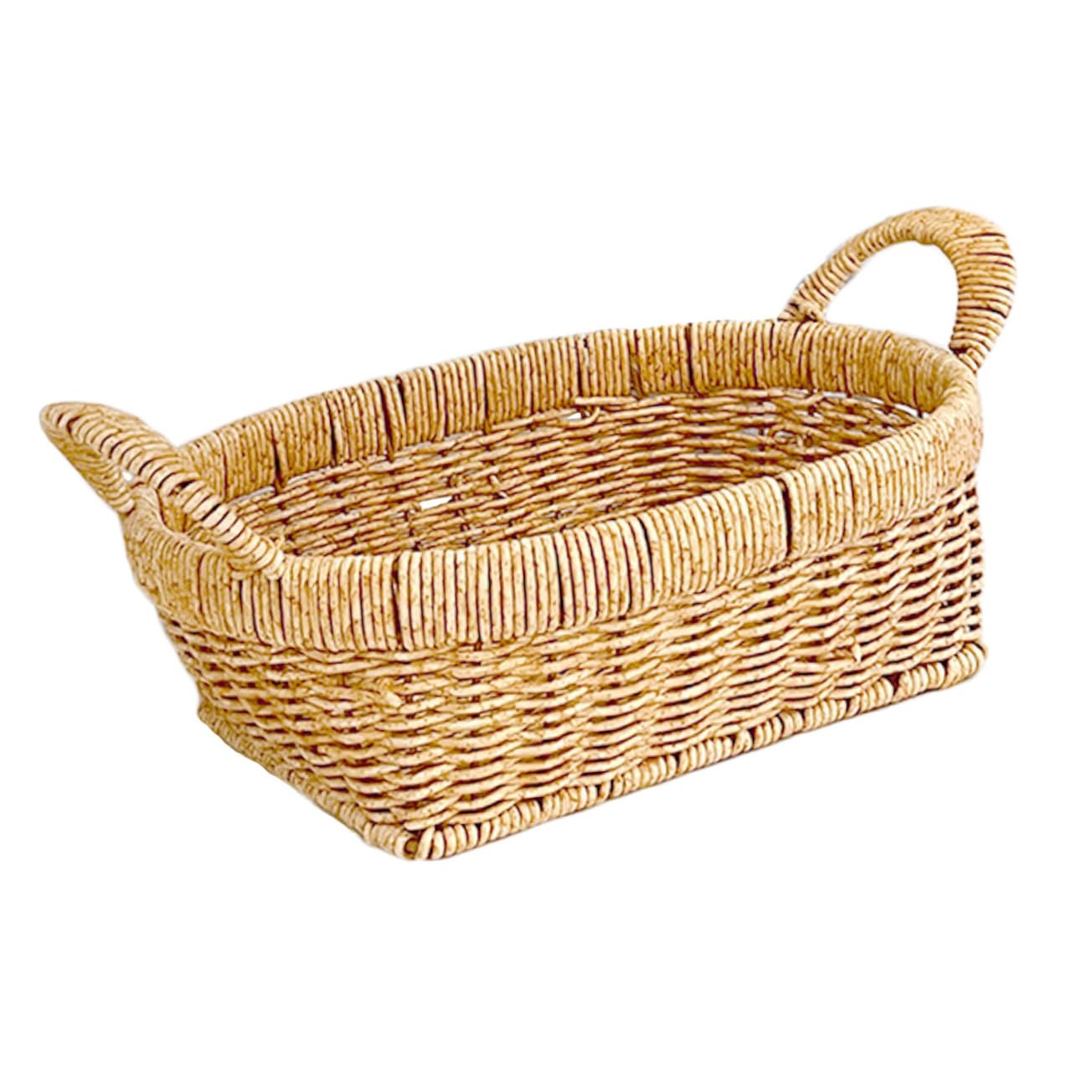 Cabilock Woven Storage Basket with Double Handles Decorative Fruit and Snack Organizer Pe Material for Home and Office Use Design Tea Color