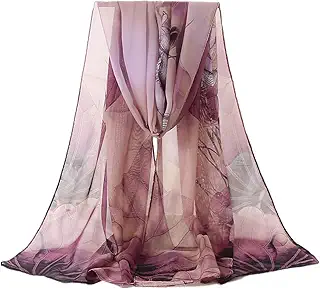 [Getrays] シフォンスカーフ レディース 蓮 花柄 薄手 透け感 大判 ストール ネッカチーフ 150x48cm 柔らかい マフラー UVカット ショール 冷房対策 日焼け止め 春夏秋 ビーチスカーフ