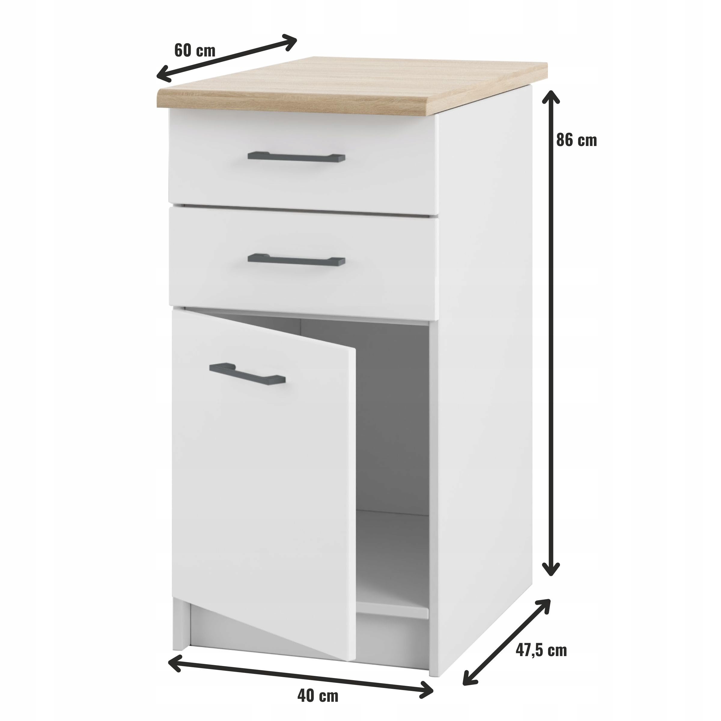 Unterschrank mit Arbeitsplatte und Schubladen 40 cm - hohe Qualität - zum Selbstaufbau - ideal für den Einbau von Backöfen (Weiß Matt)