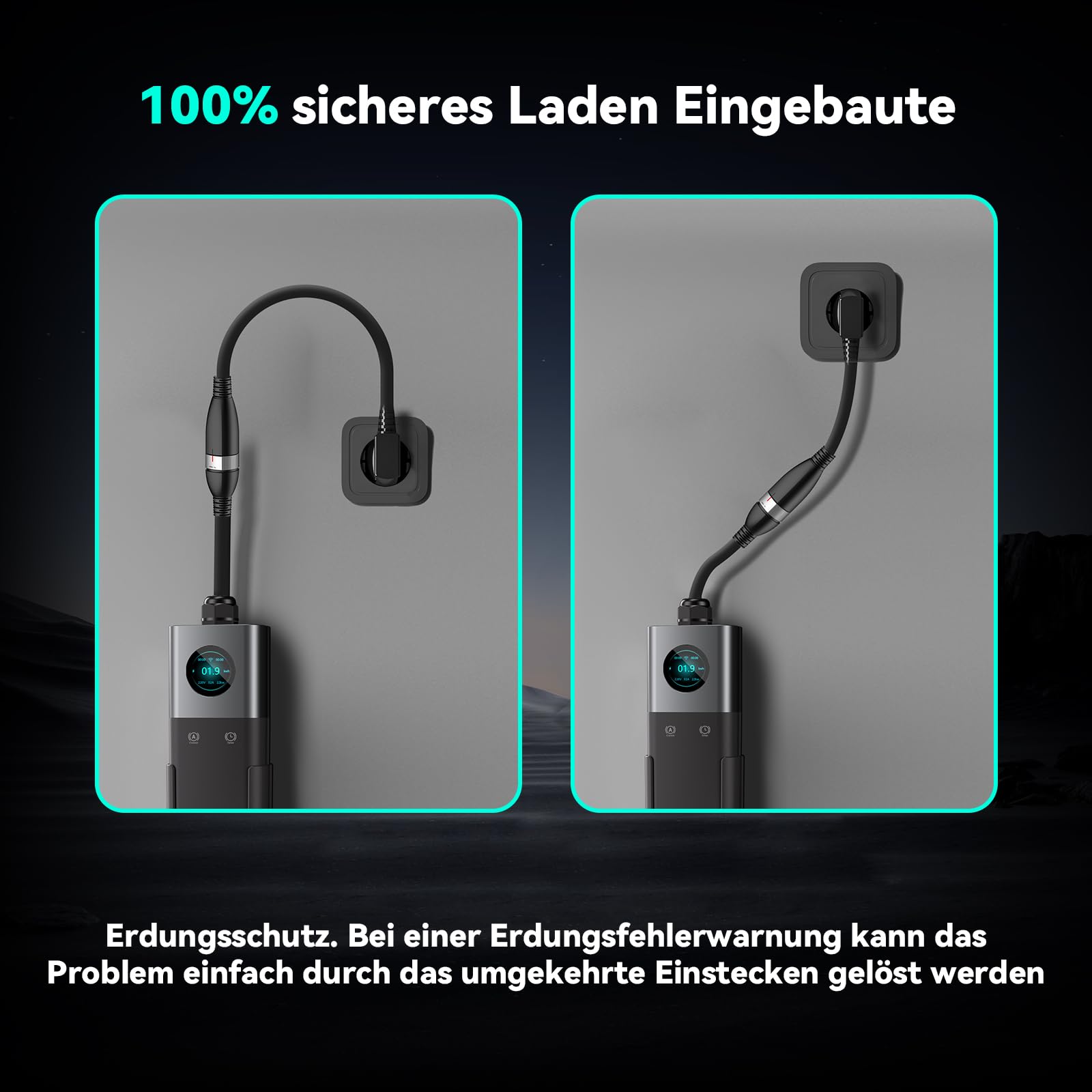 Mobile Wallbox 22kW, EV Ladegerät 32A für EV PHEV mit Typ 2 Ladekabel 5M, LCD Display, IP66 Wasserdicht mit Kabelhalterung Aufbewahrungstasche und Adapter CEE 32A Rot 3 Phasig + EU Schuko 16A