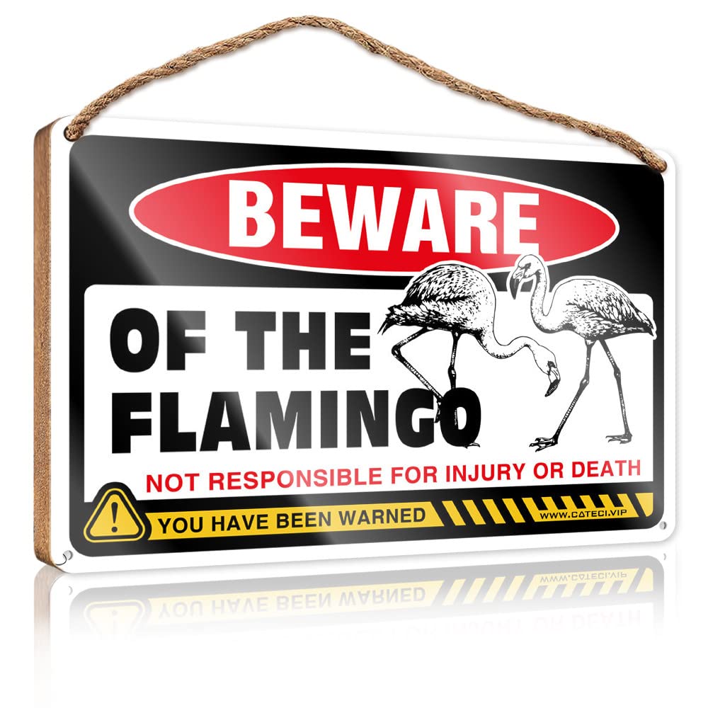 YYHLEH Funny Kitchen Wall Decor Beware Of Flamingo Wooden Sign Funny Hunting Gifts Plaque Sign(20X30CM)