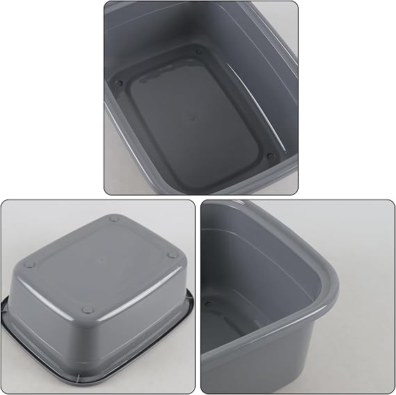 16 Quart 4 Pack Rectangular Plastic Wash Basins, Dish Pan, Gray | Kitchen Dish Washing Tubs