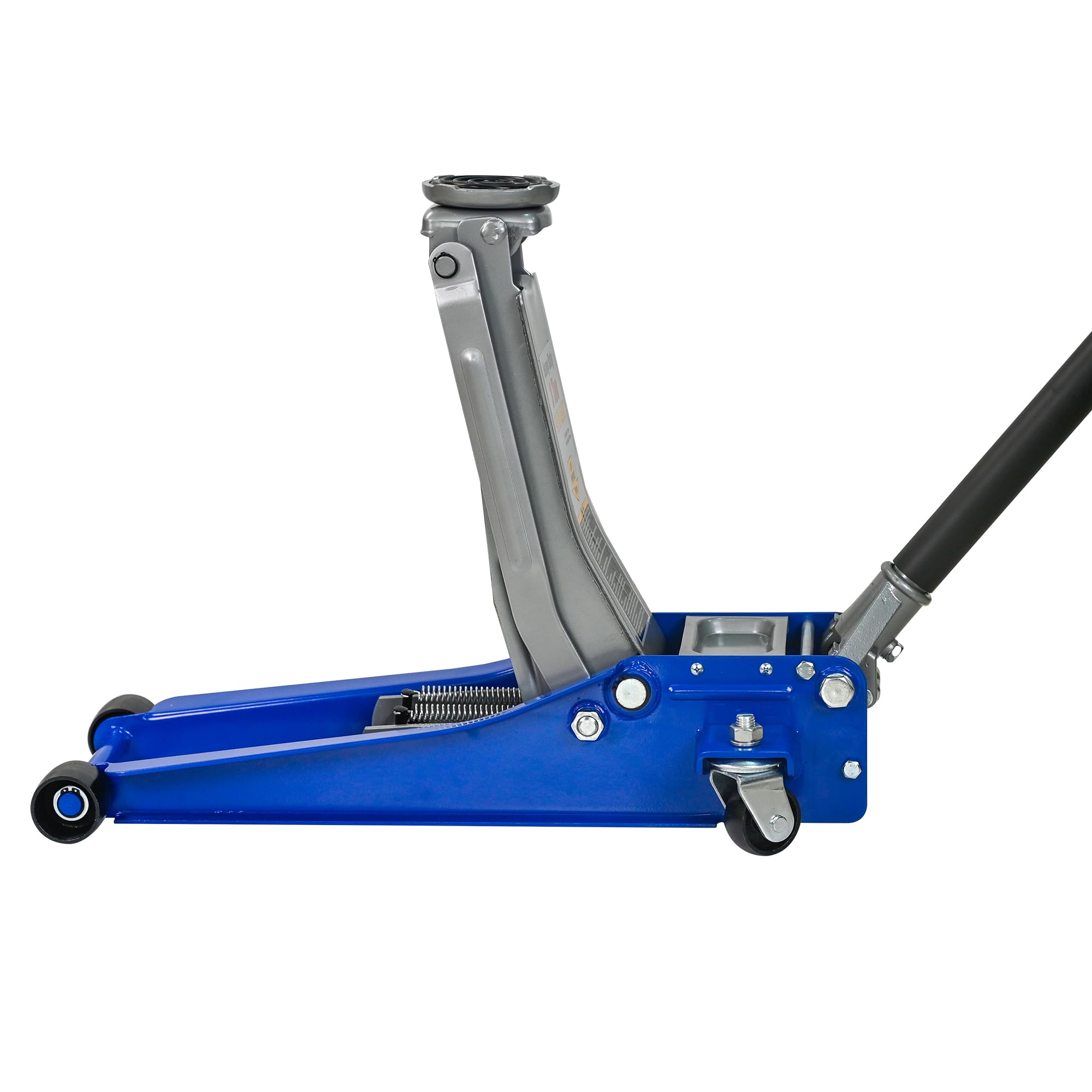 Cric idraulico a carrello 3T, con pompa a doppio pistone, altezza di sollevamento 75-505 mm, ruote girevoli a 360°, blu/argento, per auto e SUV