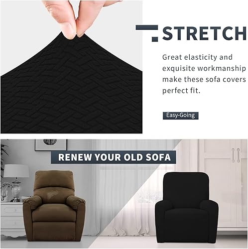 Miniatura 3 de Easy-Going Funda de sofá reclinable de jacquard elástico, suave de 4 piezas, con lazo elástico, protector de muebles lavable para niños, mascotas,