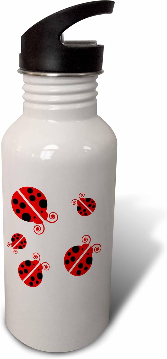 3dRose Mess of Ladybugs Sports Water Bottle, 21 oz, White image 3