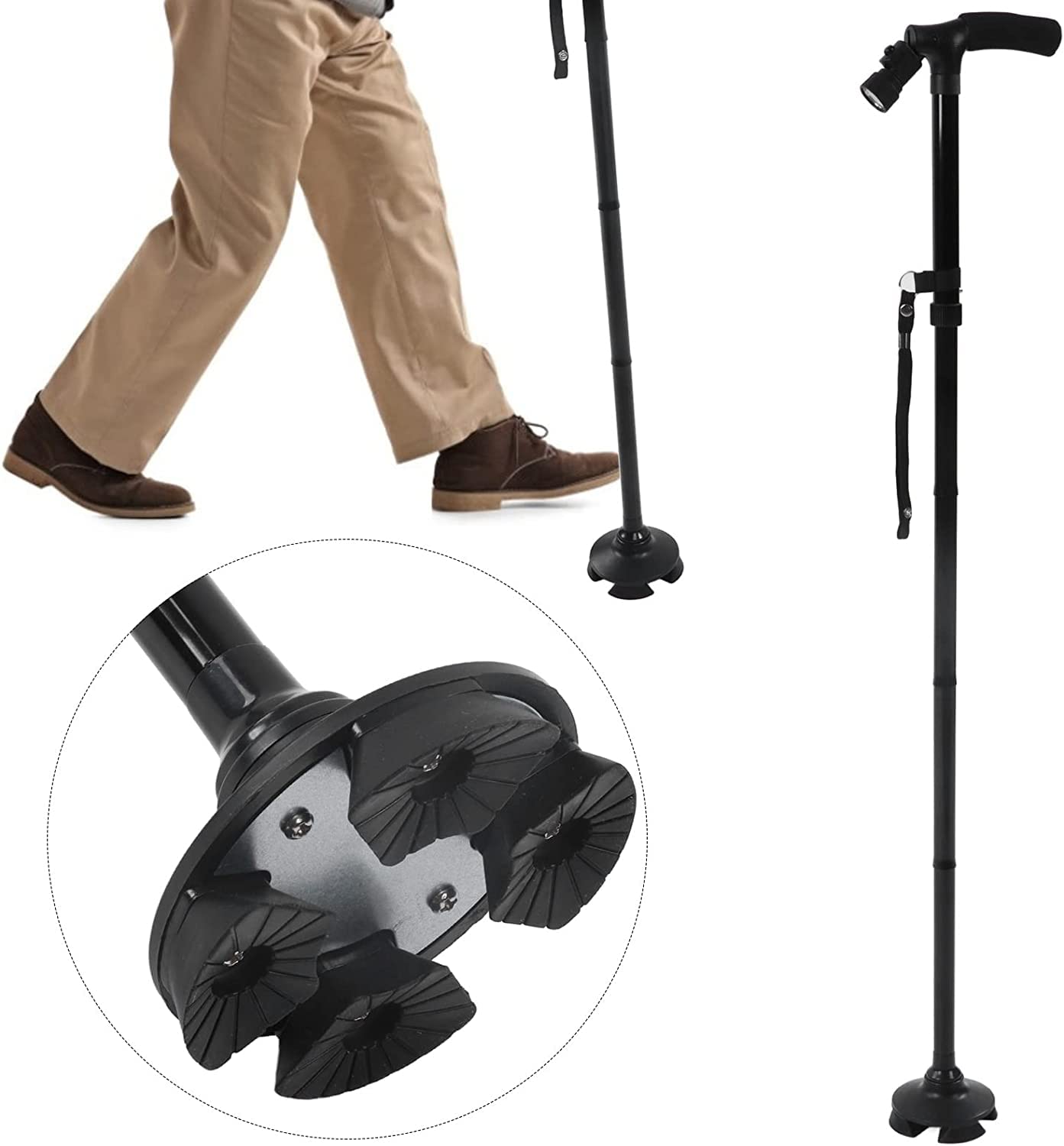 Muletas Bastón médico Muleta Ajustable de Aluminio Bastón telescópico Plegable con 6 Luces LED para Personas Mayores y Adultos Muletas para Caminar