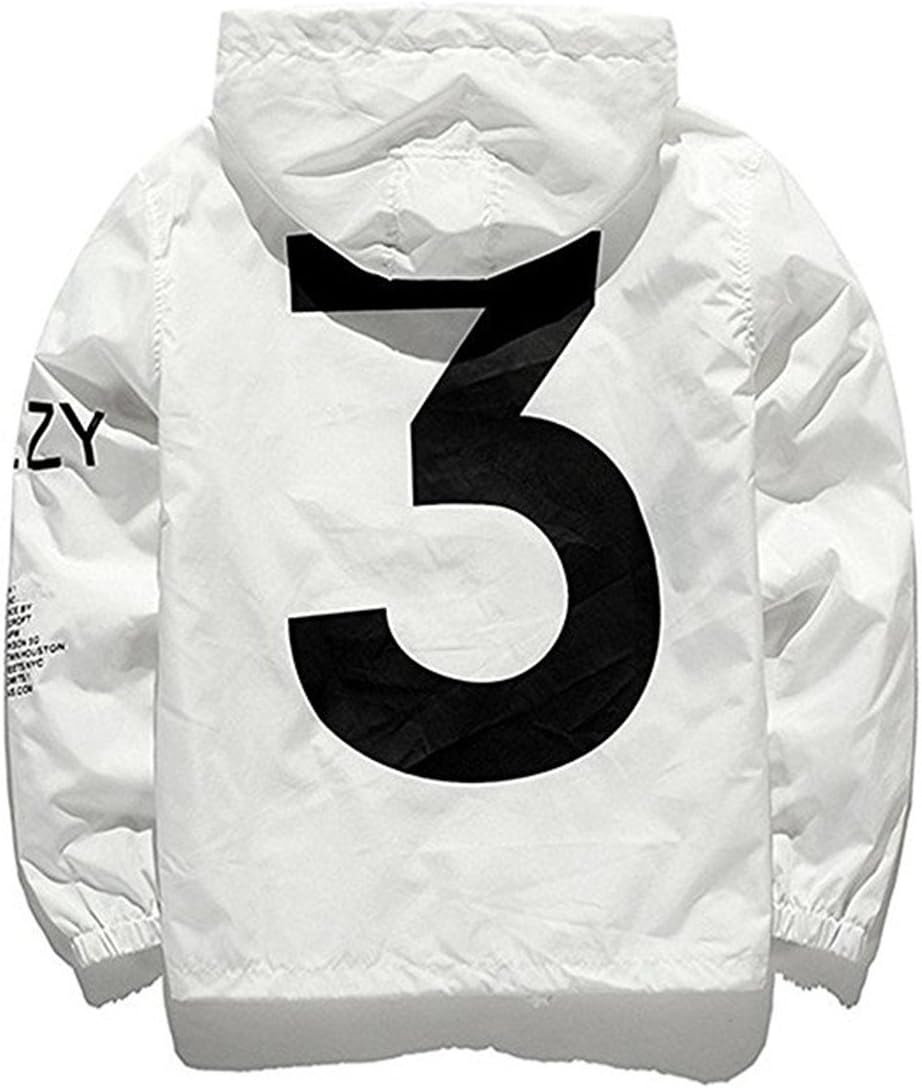 Men Waterproof Letter Print Jacket Hip-Pop Long Sleeve Hooded Anti-Sun Hoodie Streetwear(Black White, XS-XL)