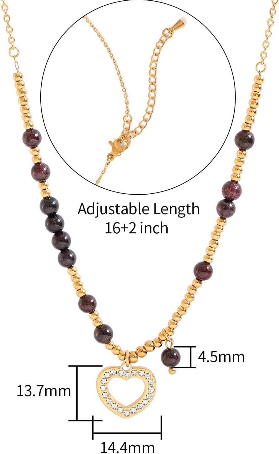 Natural Stone Beads Necklace for Female 18K Gold Plated Heart/Pearl Pendant Gemstone Jewelry Gift for Women
