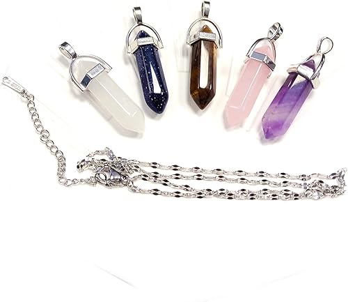 5 colgantes de cristal hexagonal en forma de bala para mujer, colgante de chakra de piedra curativa, collar de piedras preciosas de cuarzo,
