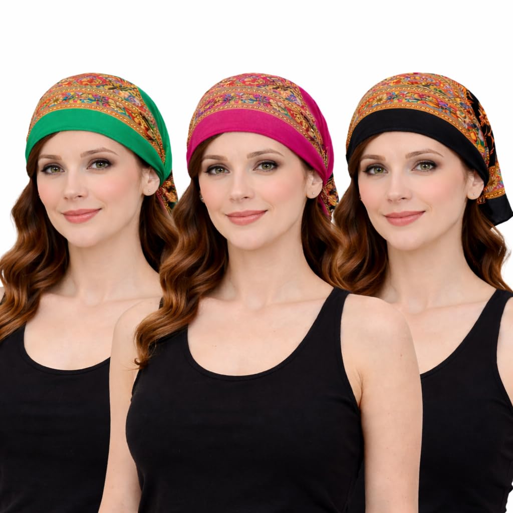 Women's Green Pink Black Cotton Blend Paisley Designer Scarves (Pack of 3)-image-45