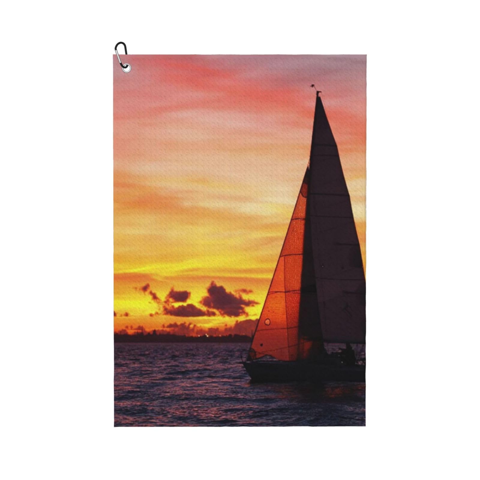 Oudrspo Yacht Sailing At Sunset Golf Towel, Waffle Weave Sports Towel with Clip for Golf Course Daily Use