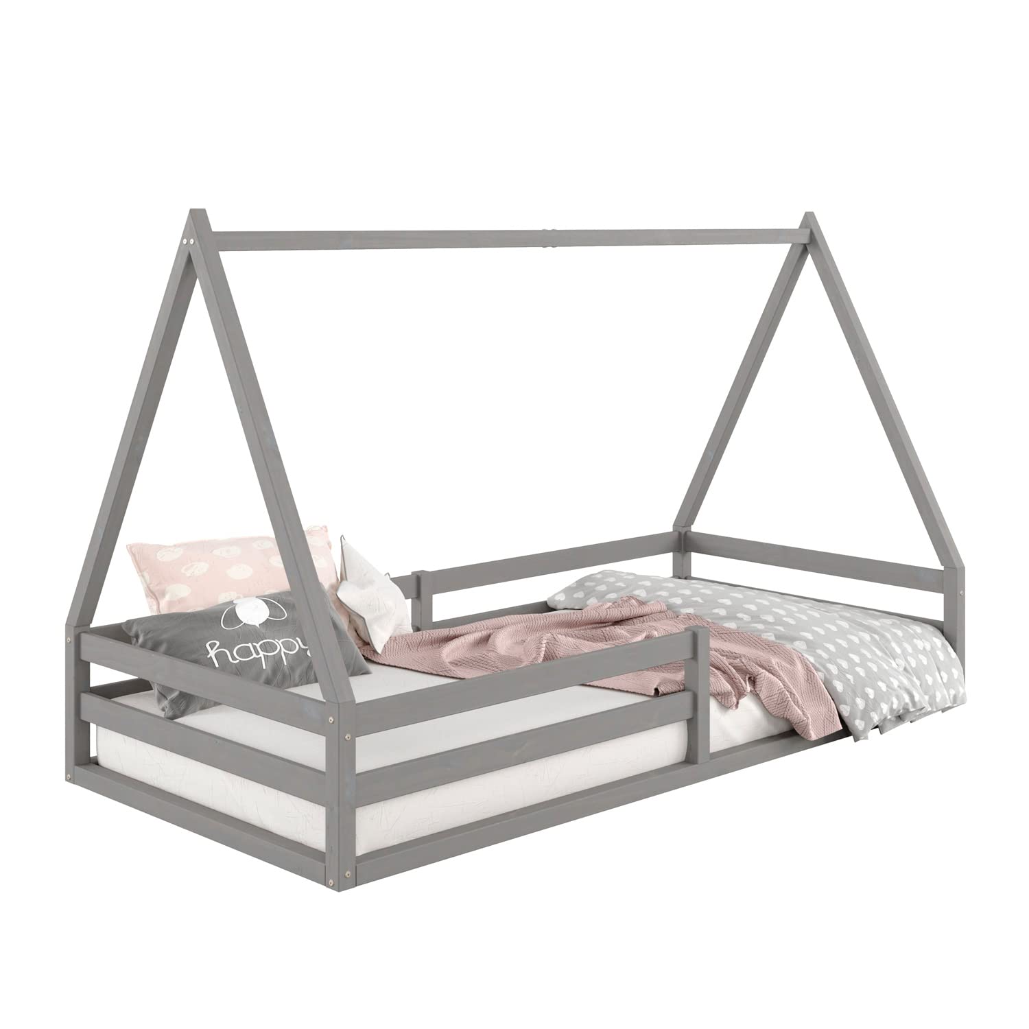IDIMEX Lit cabane SILA 90x190 cm, lit Simple Enfant 1 Place Type Montessori, en pin Massif Gris