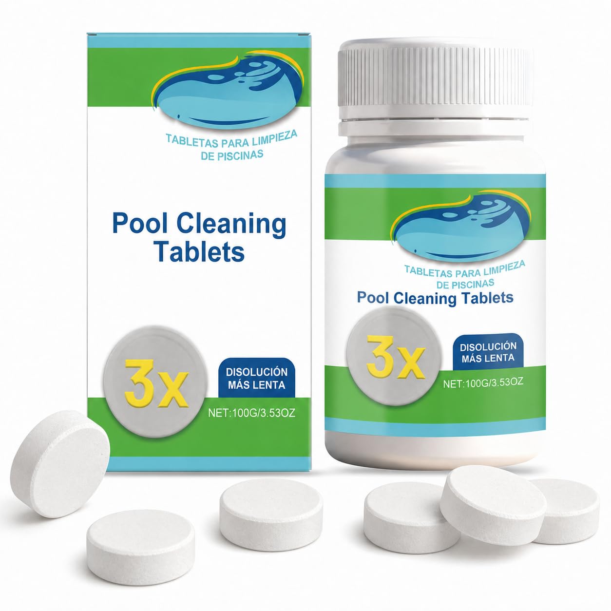 HUSQEN Chlorine Tablets for Swimming Pools, Hot Tubs & Spas, 100g Bottle(1)