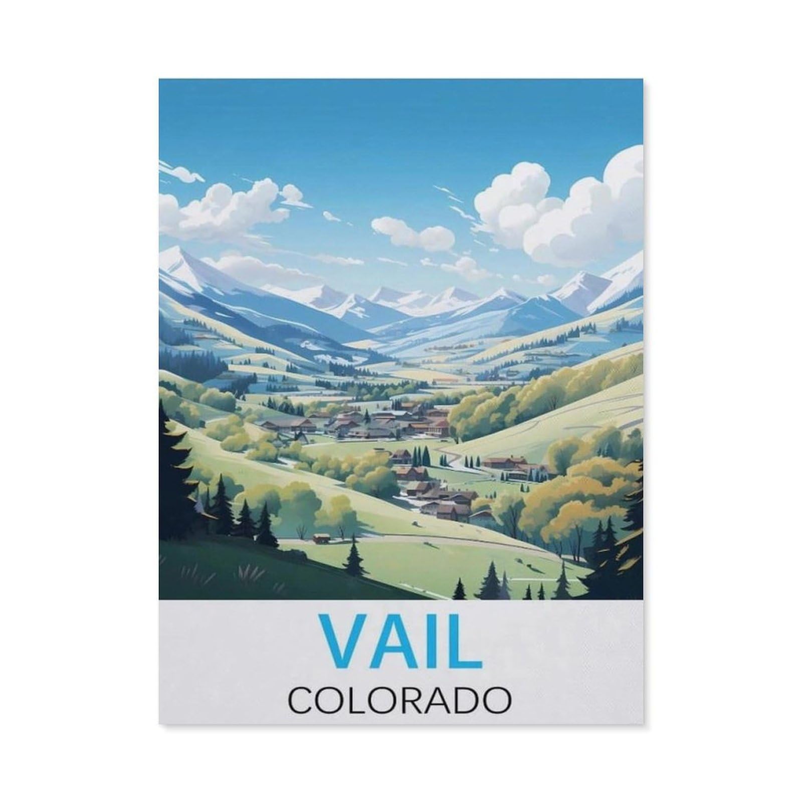 Beayodkp （30 X 40 Cm/11.81 X 15.74 Inches） 5D Diy Diamond Painting，Vail Colorado Vintage Travel Poster，Art Living Room Wall Decoration Gift-Ci1