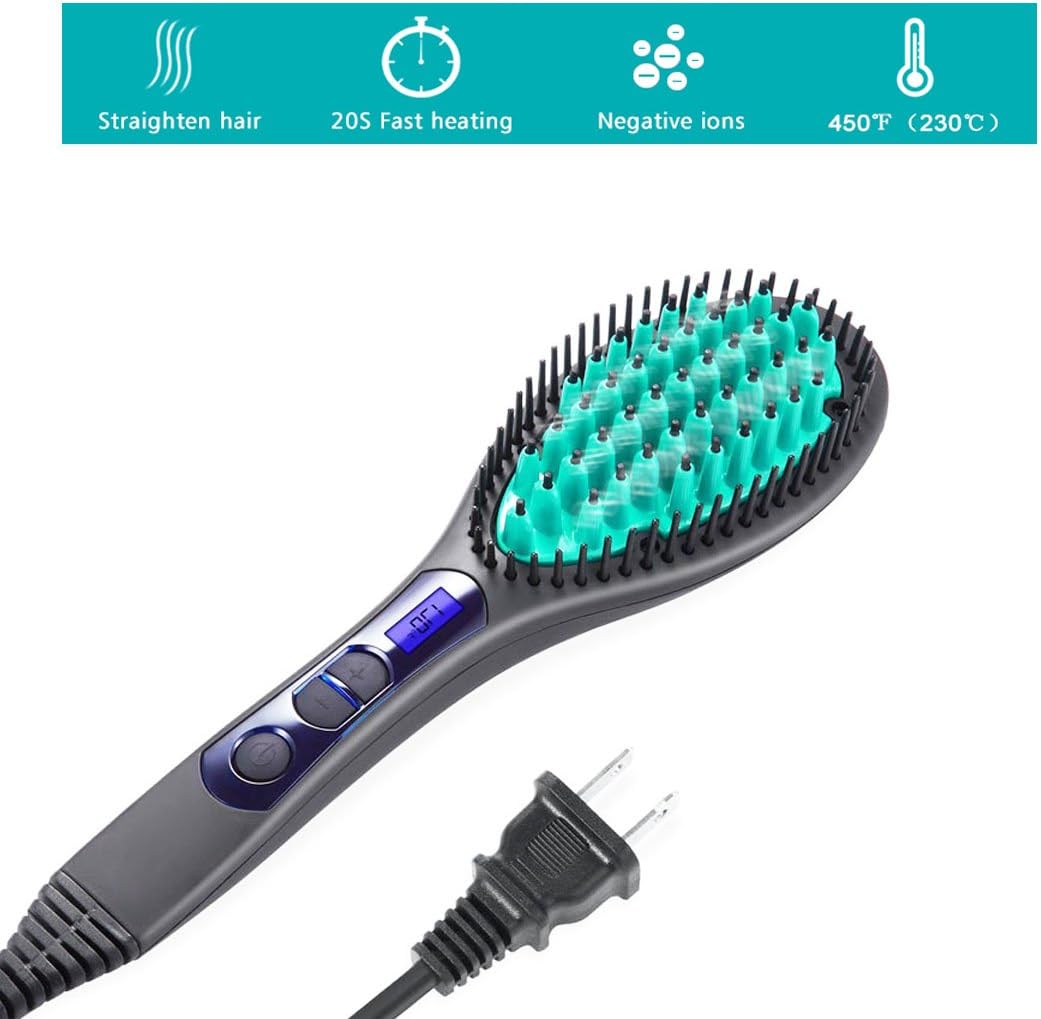 Syric portable Hair Straight Brush Fast Ceramic Brush Straightener With LCD Digital Control Display