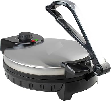 12-Inch Stainless Steel Nonstick Electric Tortilla Maker 1200W Roti, Chapati & Flatbread Press with Adjustable Heat