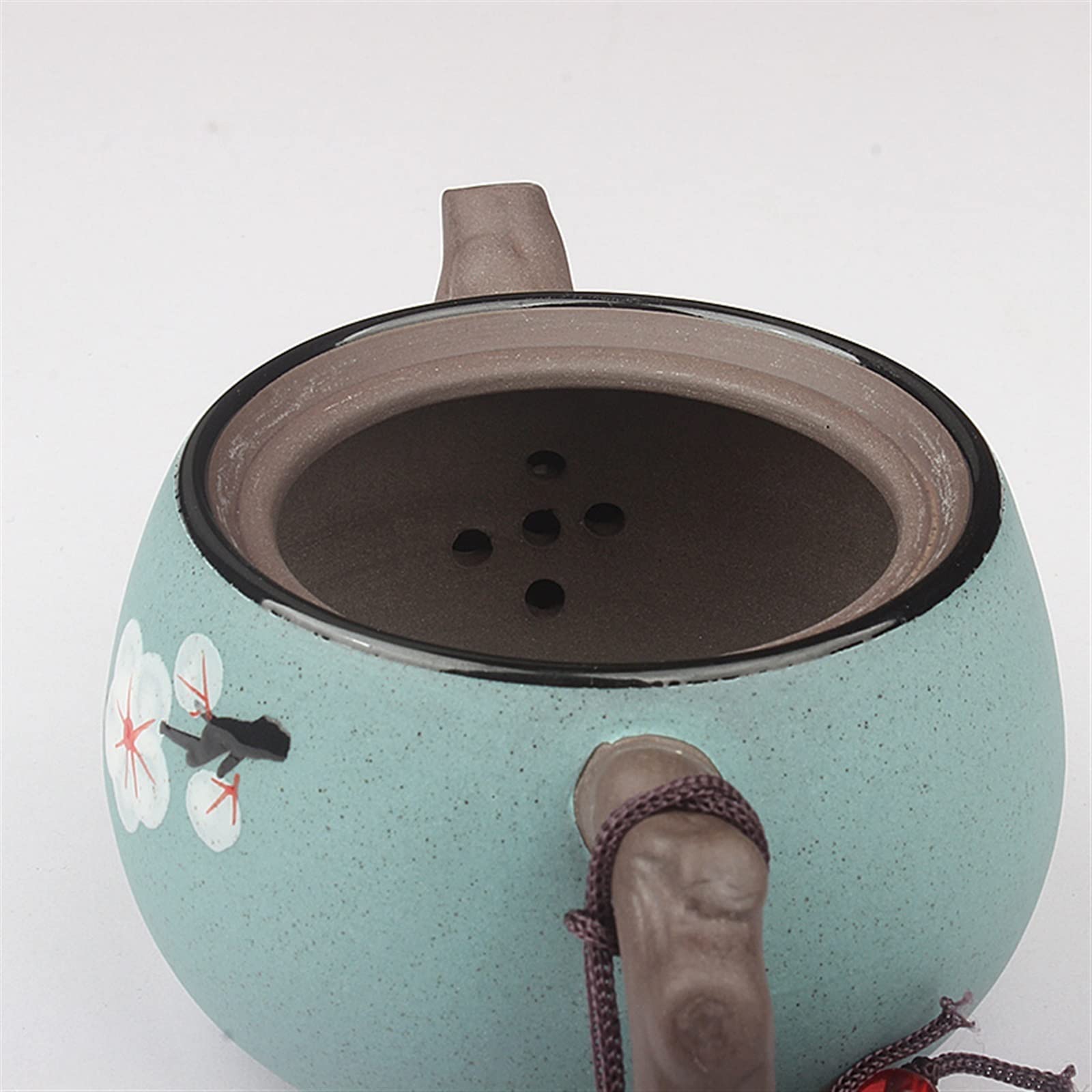 Tetera pequeña de 200 ml con diseño de Ciruela Pintada a Mano, Exquisita Tetera Hecha a Mano, Tetera Sencilla y Elegante de Arena Morada.