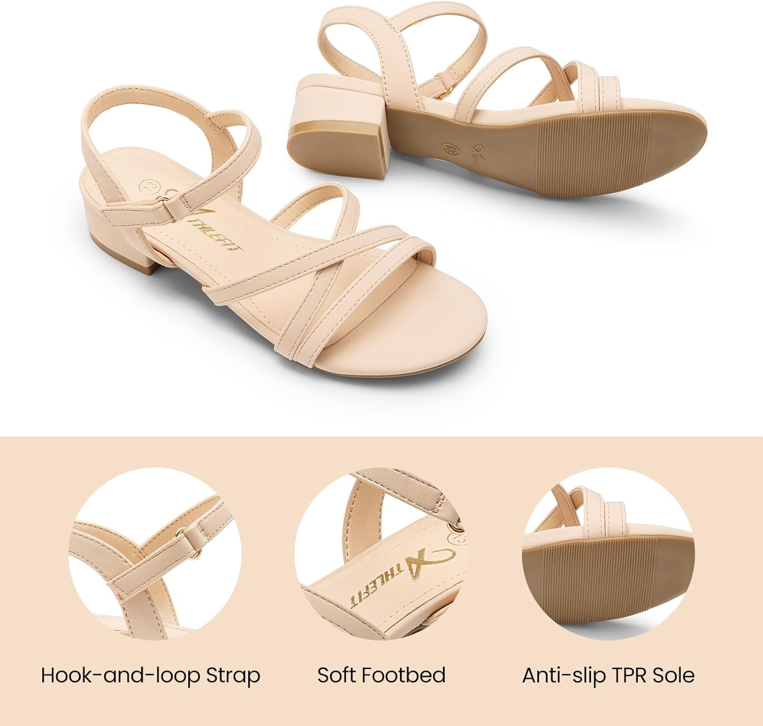 Athlefit Girls Sandals Low Heels Open Toe Flower Girl Dress Shoes Party Wedding for Toddler Little Big Kid