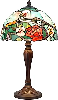 Bieye L30737 Lámpara de mesa de cristal tintado estilo Tiffany con pantalla de 30,5 cm de ancho, 53,3 cm de alto, color rojo
