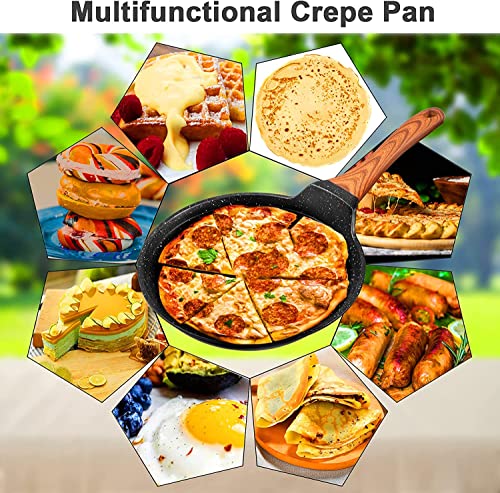 Aoorun Crepe Pan, Pancake Pan, Dosa Tawa Pan Nonstick Flat Griddle Frying Skillet Pan With Granite Coating & Solid Wood Handle For Omelette, Tortillas, Induction Compatible, 10 Inch #TOP3