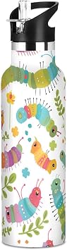 Colorful Caterpillars and Leaves Leakproof BPA Free Gym Water Bottle with Straw Lid Keeps Hot and Cold for School Boys Girls vasos para agua