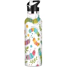 Colorful Caterpillars and Leaves Leakproof BPA Free Gym Water Bottle with Straw Lid Keeps Hot and Cold for School Boys Girls vasos para agua