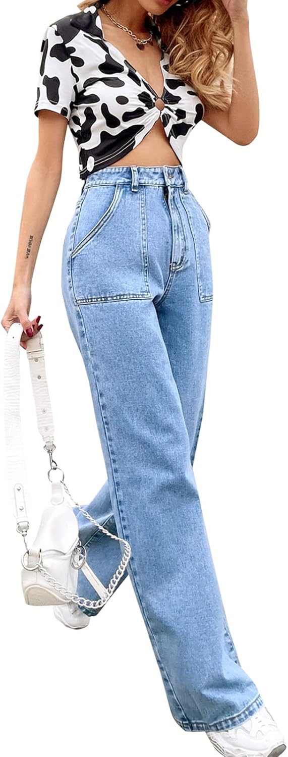 Women's High Waist Straight Leg Loose Fit Boyfriend Jeans Trendy Denim Pants for Teen Girls - Image 2