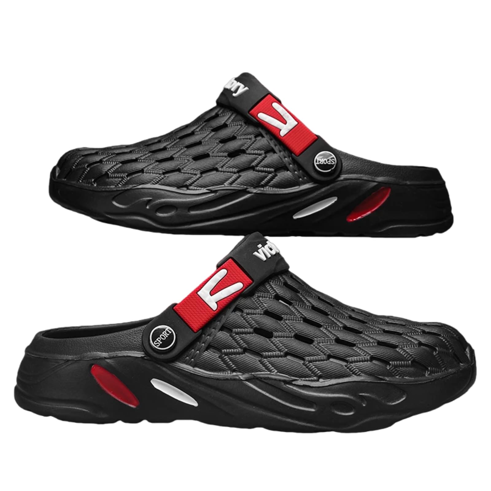 Clogs plateforme pour homme et femme en EVA noir avec sangle rouge réglable en taille 44