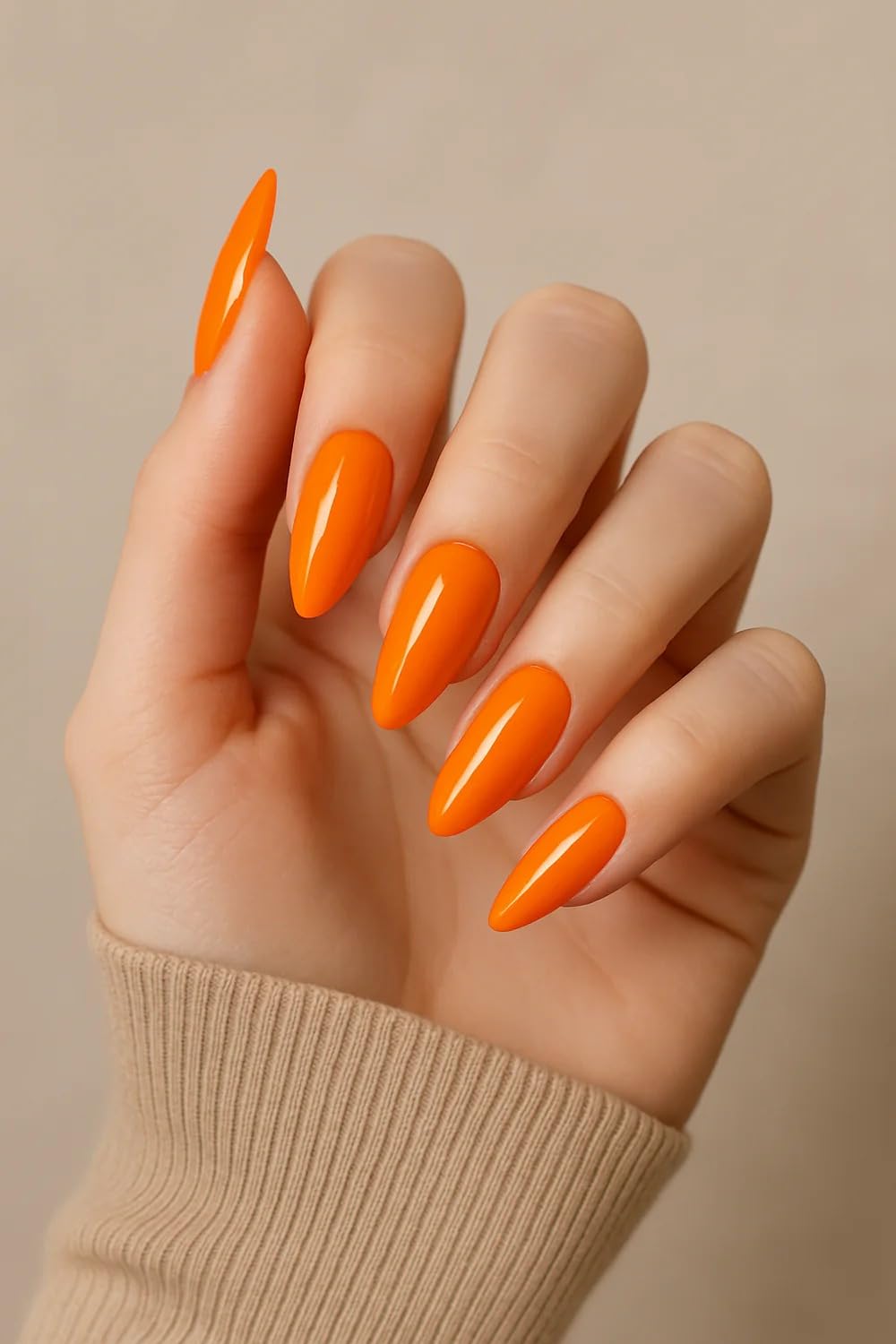 Set Of 14Pc, Nail Extensions for Women, Glossy Carrot Orange, Long Almond Shape Press-On Nails With Free Glue Kit-image-25
