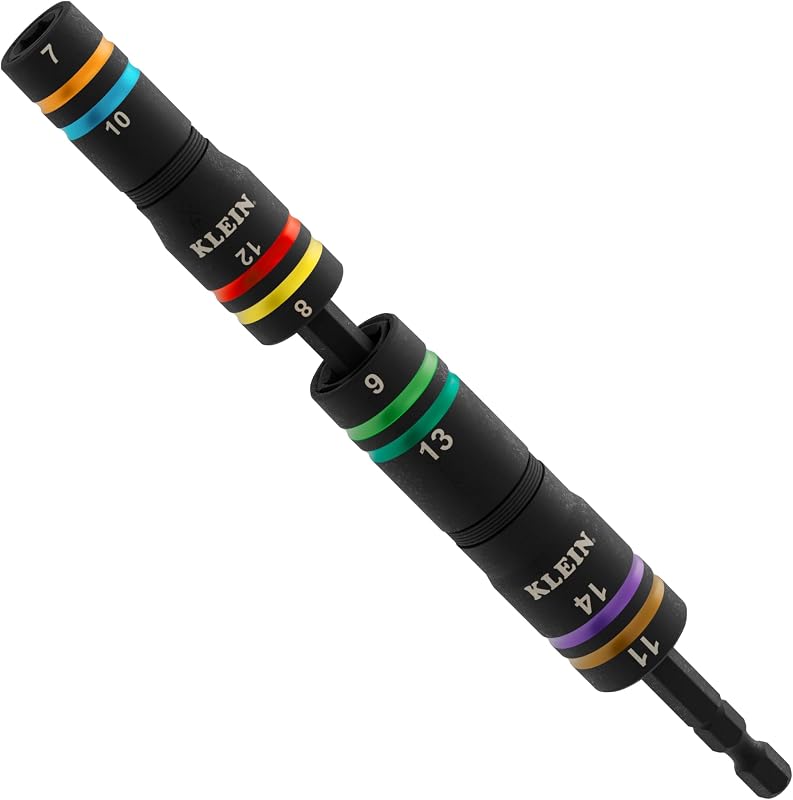 Jogo de Soquetes de Impacto KLEIN TOOLS 652MQS Quad Socket Set, 8 Tamanhos Métricos de 7 mm a 14 mm, Encaixe de 6,35 mm (1/4 pol.) e Haste de Extensão de 16,5 cm