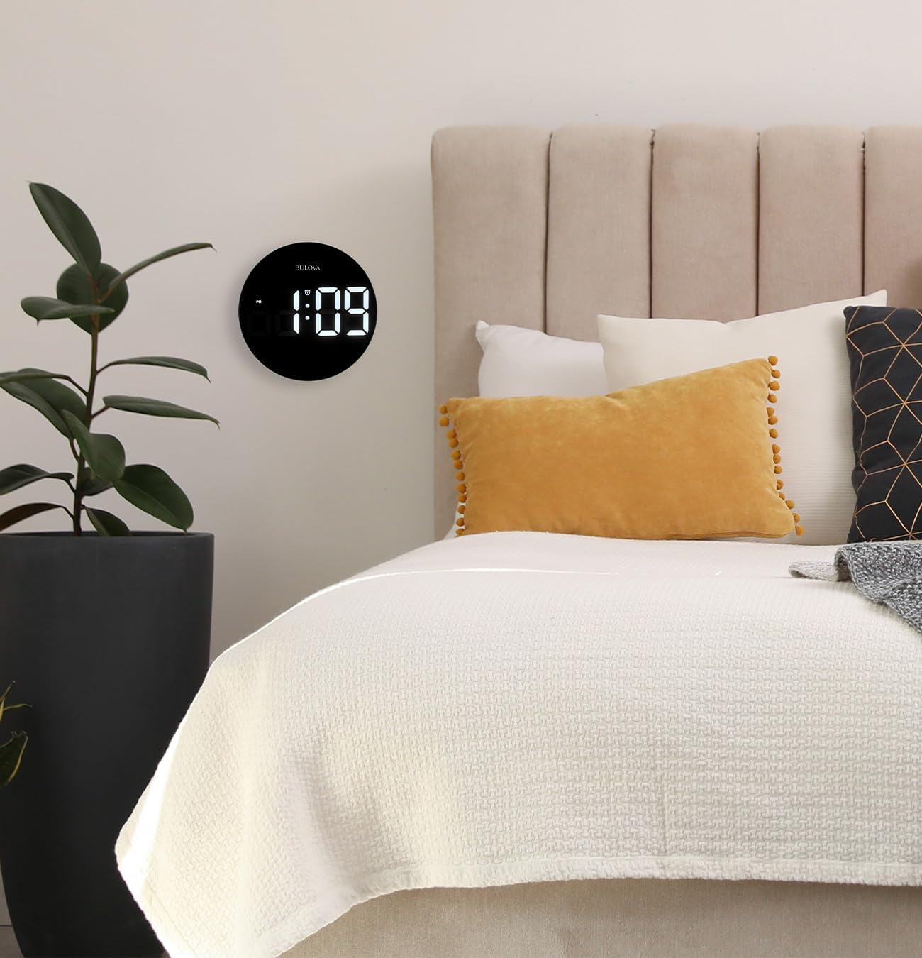 Bulova Clearview clock on a nightstand