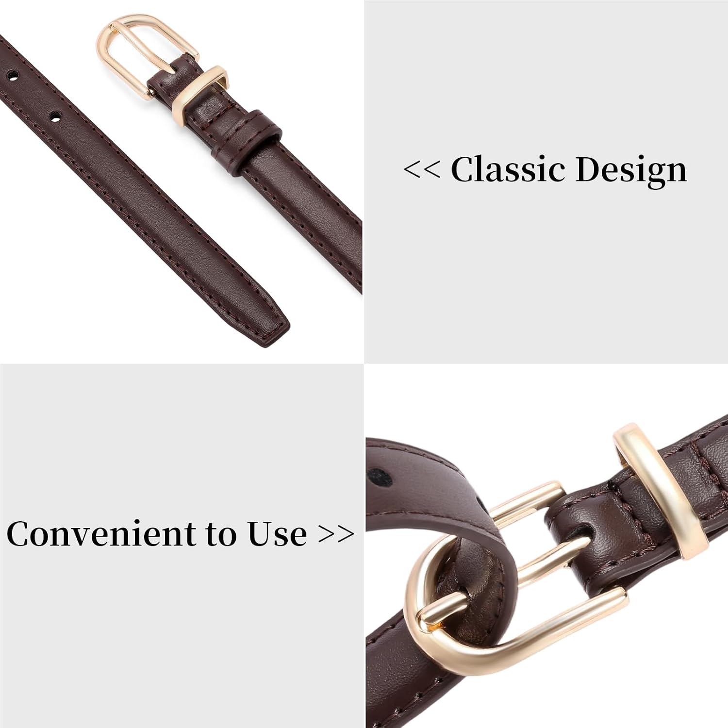 Women Genuine Leather Waist Belt for Jeans Pants Dresses Elegant Thin Ladies Belts with Gold Pin Buckle