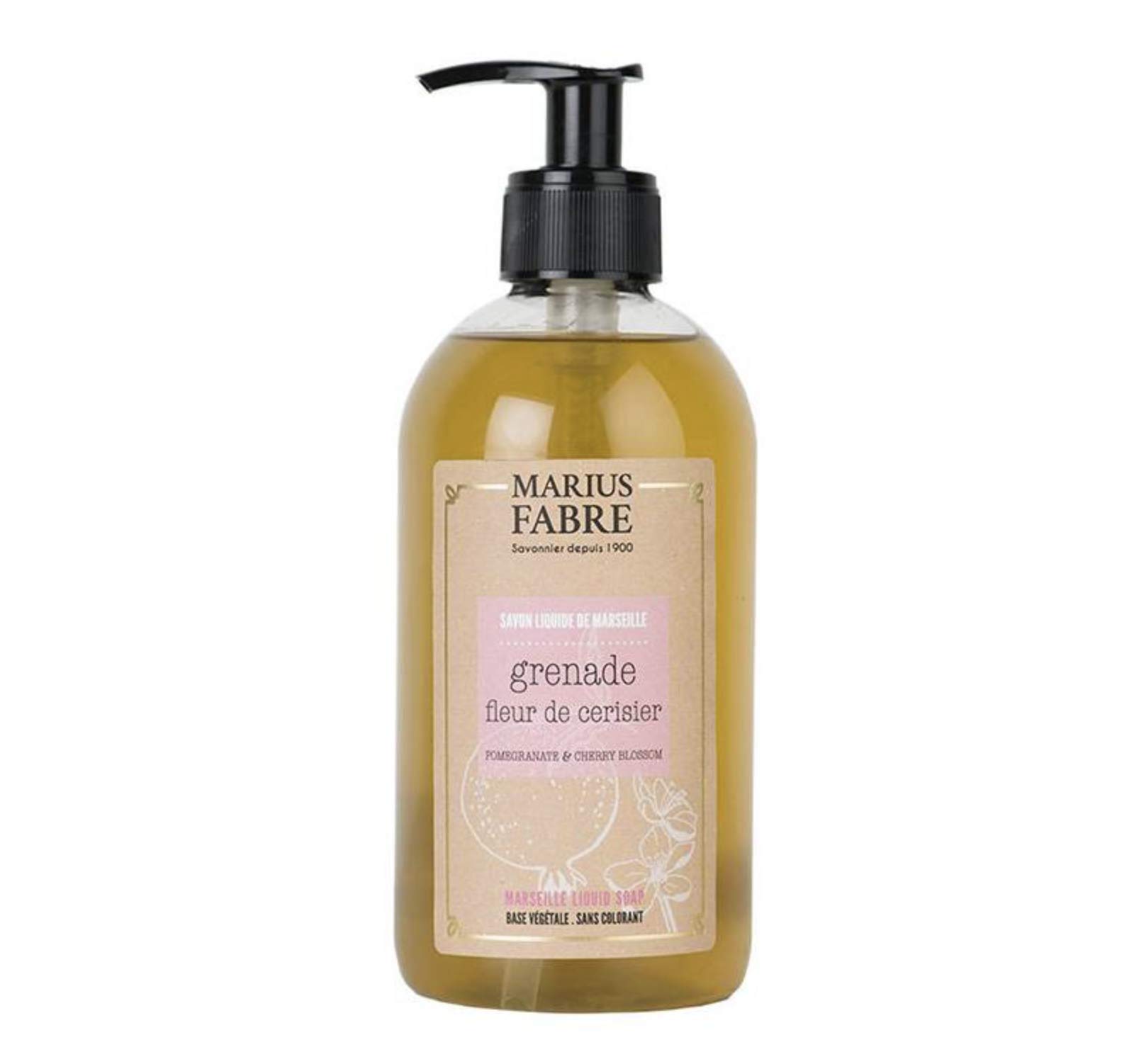Marius Fabre Marseille Liquid Soap Cherry Blossom and Pomegranate Scent Natural Coconut Oil Based Palm Oil Free 400ml