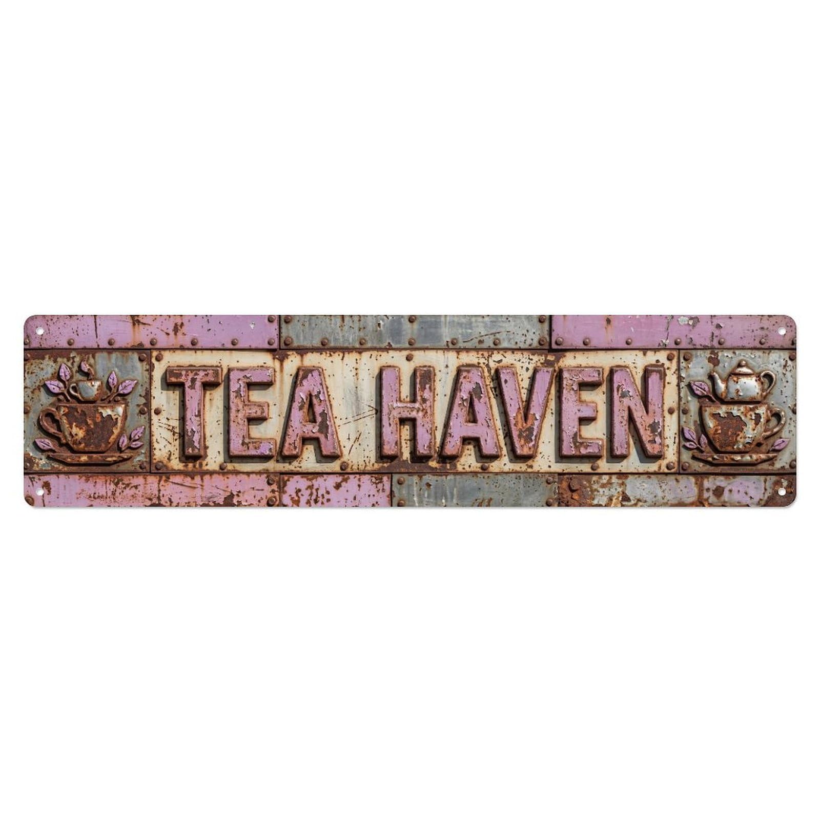 Tea Haven Cafe Decor Metal Tin Skinny Sign Plaque Wall Decor for Cafe, Club Bar, Office, Home Garden Metal Poster 4x16Inch